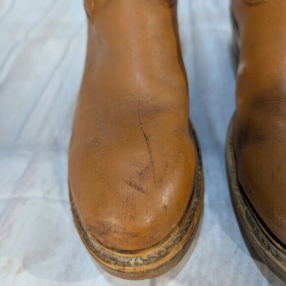 Vintage Tan Leather Safety Toe Pull-On Cowboy Boots with Vibram Soles main image 8